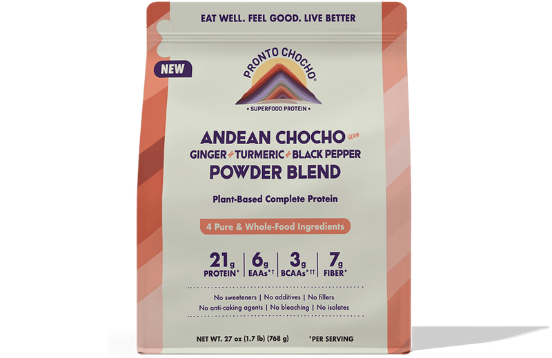 Andean Chocho <span style="color:#b25a45; font-style: italic; font-weight: 600;">with</span> <br>
<span>
Ginger + Turmeric + Black Pepper</span>
