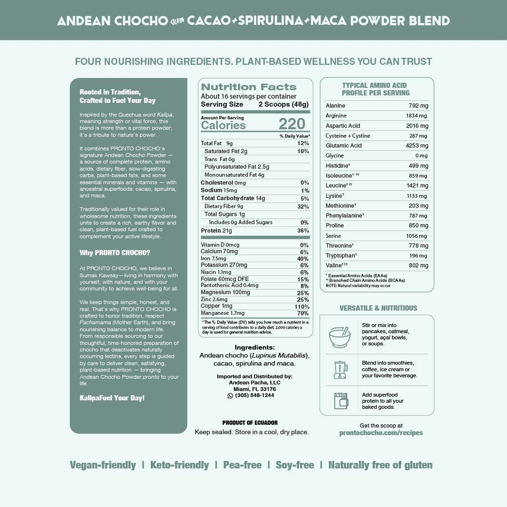 Andean Chocho with Cacao + Spirulina + Maca