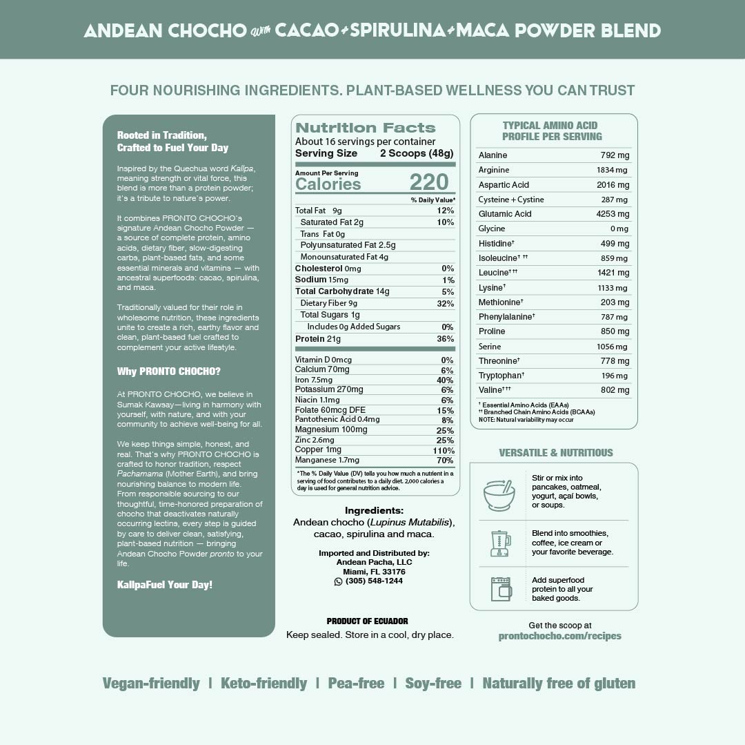 Andean Chocho with Cacao + Spirulina + Maca
