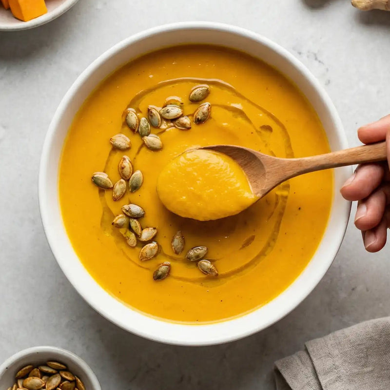 Andean Chocho <span style="color:#b25a45; font-style: italic; font-weight: 600;">with</span> <br>
<span>
Ginger + Turmeric + Black Pepper</span>