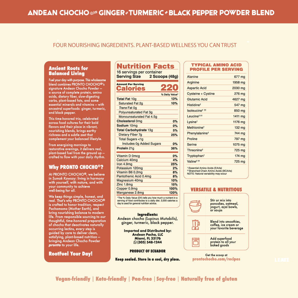 Andean Chocho with Ginger + Turmeric + Black Pepper Powder Blend
